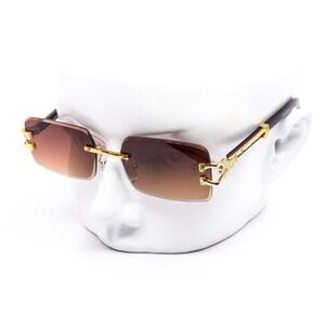 Square Men Sunglasses Rimless Brown Lens Fashion HipHop Retro Street Trendy Wear